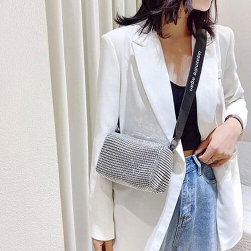 Womens Fashion Rhinestone Chain Shoulder Bag High Quality Pu Zipper Handbag Womens Designer Luxury Brand Crossbody Bag Woman