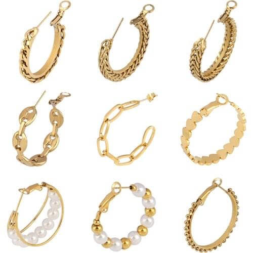 Punk Hoop Earrings Stainless Steel Earring Pearl Round Circle Chain Earring Geometry Statement Earring For Women Jewelry Earring