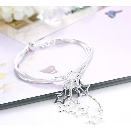 Hot fashion 925 sterling silver Pretty Tassel chain star pendant Bracelet for woman Wedding party Gifts noble charms Jewelry