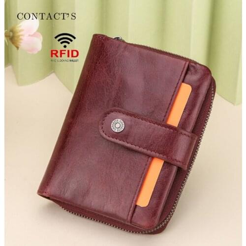Womens Wallet RFID Anti-theft Brushed Leather Ladies Wallet Multifunctional Buckle Zipper Coin Purse
