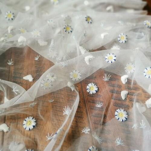 2Meters Daisy Floral Embroidery High Quality French Net Lace Fabric African Tulle Mesh Lace Fabric For Clothing Gauze Dress