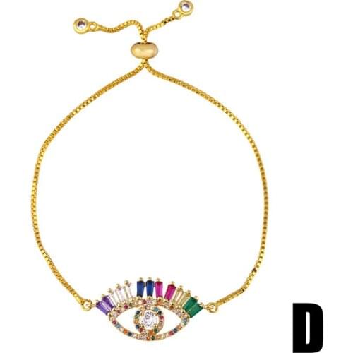 2021Korean Fashion Cute Pave Rainbow CZ Crystal Evil Eye Protection Adjustable Dainty Gold Chain Bracelet Wholesale Dropshipping