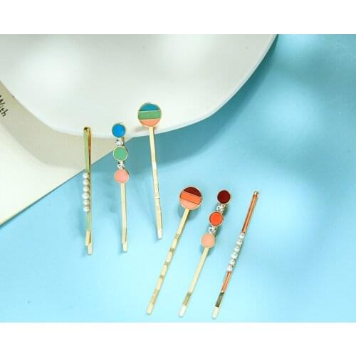 3 pieces /Set Gold Color Hairpins Barrettes Korean Multi Red Green Enamel Round Star Bear Barrette For Women 2020 New Jewelry
