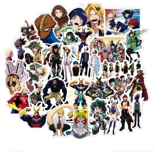 50pcs/set Anime My Hero Academia Stickers Cosplay Accessories Prop PVC Waterproof Cartoon Decal Cute Sticker