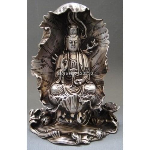 6600014Tibet Tibetan Buddhism Silver Bodhisattva Guan Yin Kwan-Yin Buddha Statue