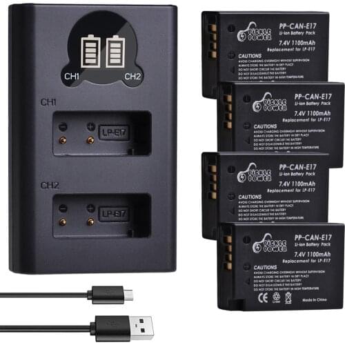 4Pcs LPE17 LP E17 LP-E17 Battery & LED USB Dual Charger for Canon EOS 200D M3 M5 M6 750D 760D T6i T6s 800D 8000D Kiss X8i Camera