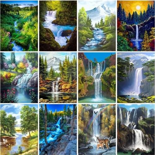 Diy Waterfall 5D Diamond Painting Full Square Drill Cross Stitch Rhinestone Mosaic Scenic Diamond Embroidery Mosaic Home Decor