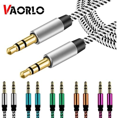 VAORLO Nylon Jack Aux Cable 3.5 mm to 3.5mm Audio Cable Male to Male Kabel Gold Plug Car Aux Cord for iphone Samsung Xiaomi