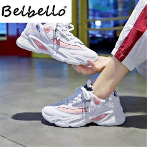 Belbello 2020 spring new version of all-around sports shoes female ins students running white shoes female breathable A6601