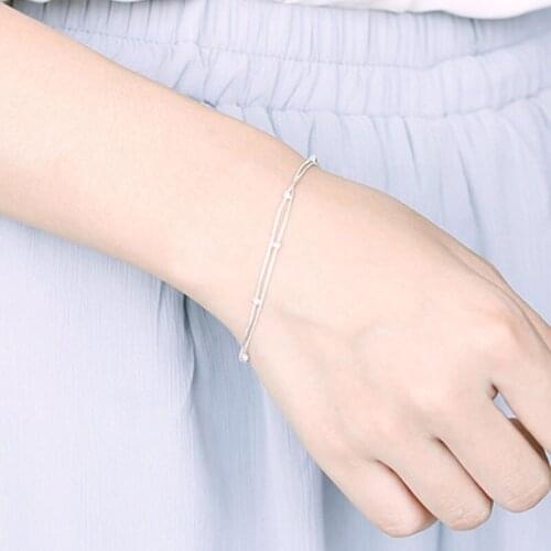 Silver Color Double Layers Round Beads Charm Bracelets & Bangle For Women Elegant Link Chain Wedding Jewelry