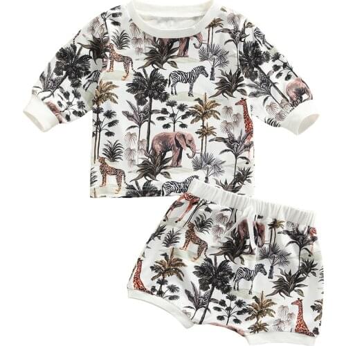 Infant Baby Boy’s T-shirt and Shorts Set Fashion Forest Animal Long Sleeve Tops and Short Pants 0-24M
