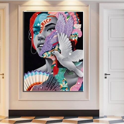 Graffiti Art Women Peace Dove Oil Paintings on Canvas Modern Wall Art Posters Prints Wall Pictures For Living Room Home Decor