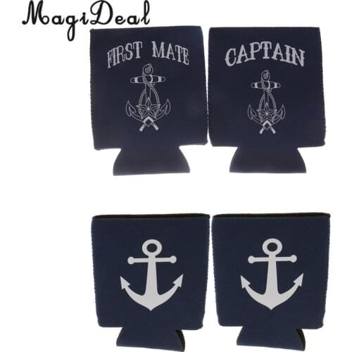 2 Pair Captain First Mate Anchor Beer Soda Can Cooler Insulation Neoprene Sleeve Holder Wedding Favor