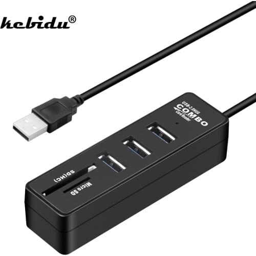 Kebidu Newest USB Combo Hub USB 2.0 Hub 3 Ports Splitter + USB Card Reader All In One For SD/TF For PC Laptop Computer HOT SELL