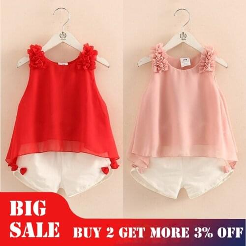 Children clothing 2pcs Summer sets For Kids Girls Clothes Suit Outfits 2019 Fashion Teen Girl Sleeveless shirt Tracksuit 3 years