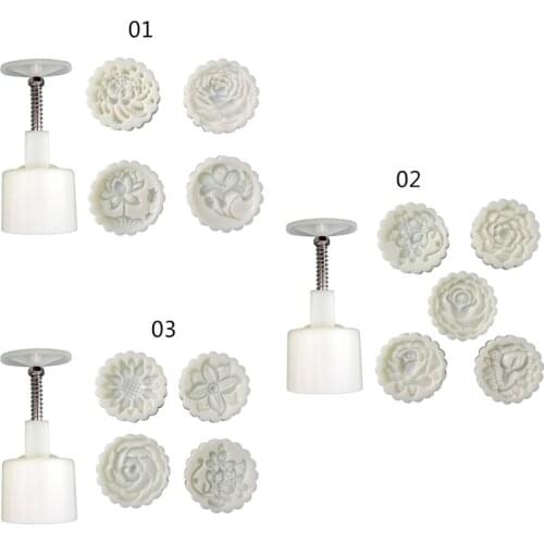 NewRound Hand Press 4 Stamps 75g Mooncake Mold Mid Autumn Festival DIY Hand-Pressure Decoration Cookie Baking Food Grade Tool
