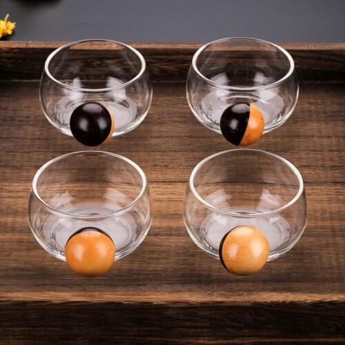 PINDEFANG 4in1 Creative Moon Shadow Tea Mugs Giftset Glass Cup with Solid Wood Handle Drinkware Juice Mug Water Tea Milk Cup