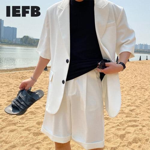 IEFB Summer New Solid Color Casual Shorts Mens Korean Trendy Black And White Suit Shorts Summer 2021 New Wide Leg Pants 9Y7315