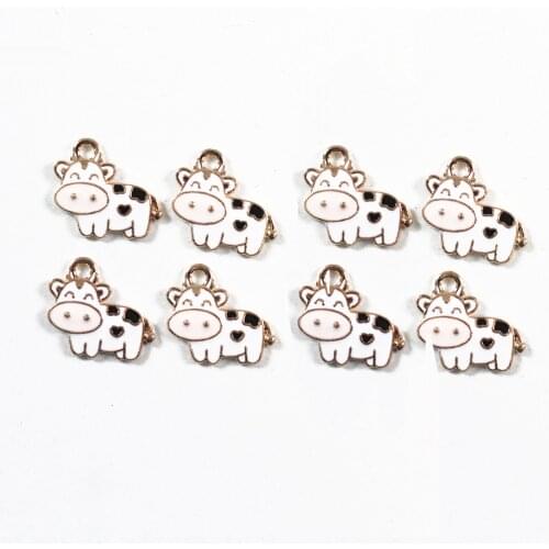 Cute 10pcs Cartoon Enamel Cow Charms for Jewelry Making Pendants Handmade Earrings Neacklace Charm