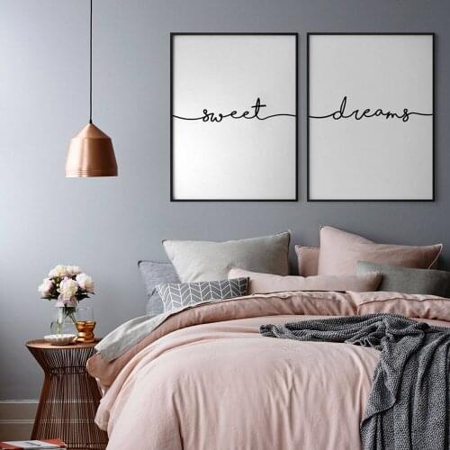 Minimalist Black and White Sweet Dreams Quotes Canvas Painting Nursery Posters Prints Wall Art Pictures for Bedroom Home Decor