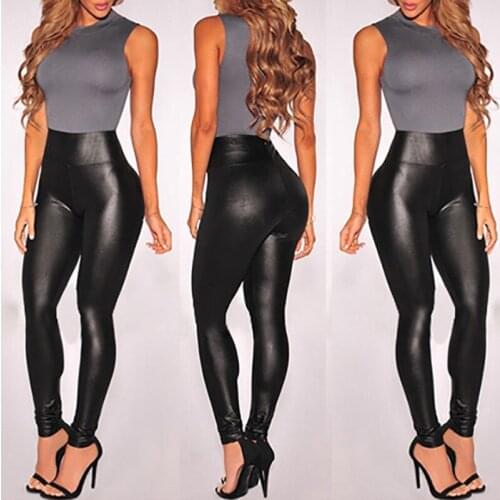 Fashion 2020 Womens Ladies PV Leather High Waist PU Leggings Wet Look Stretch Trousers Pants NEW