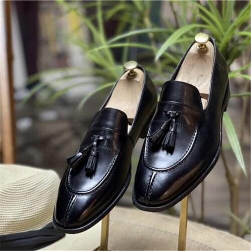 2021 Mens Genuine Leather Oxford Shoes Men Tassel Luxury Dress Slipon Wedding Business Newest Brand Shoes