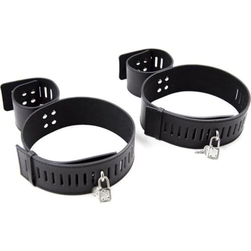 PU Leather Leg Hand Cuffs Set Bondage Fetish Restraint Hand Cuffs Locking Hands to Thighs Harness Sex Toys for Couples Games