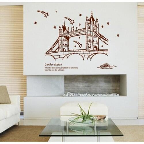 60*90CM London Sketch Wall Sticker Bridge Stickers DIY PVC Art Living Room Decals Wallpaper scenery Poster Home Decoration 9137