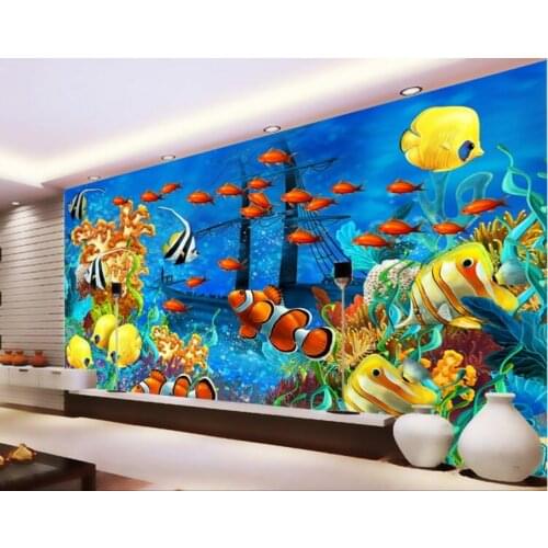 3d room wallpaper custom mural non-woven wall sticker Modern 3 d ocean world tropical fish photo 3d wall murals wallpaper