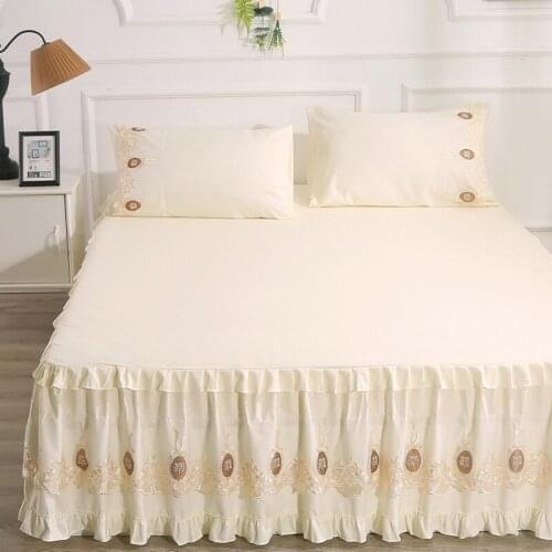 New Bedspread Solid Color Lace Ruffles Bed Skirt Non-Slip Princess Bed Cover Soft Bed Covering Dust Cover Protective Cover