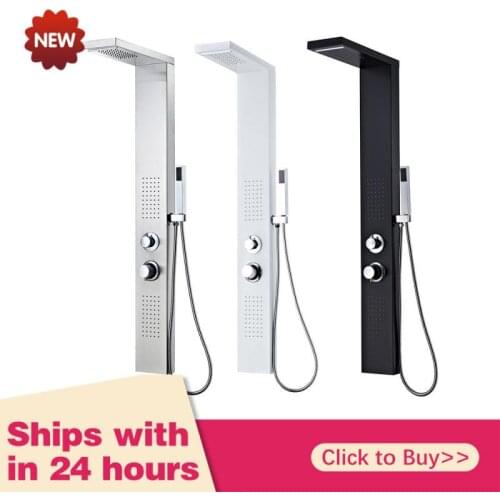 Newly 1set Luxury Black/Brushed Bathroom Shower Faucet Shower Panel Column Bathtub Mixer Tap With Hand Shower Screen HWC