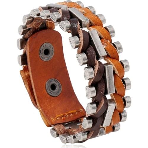 Punk Men Bracelet Alloy Leather Braided Design Jewelry Handmade Diy Crafts Gift For Men Women Vintage Accessories