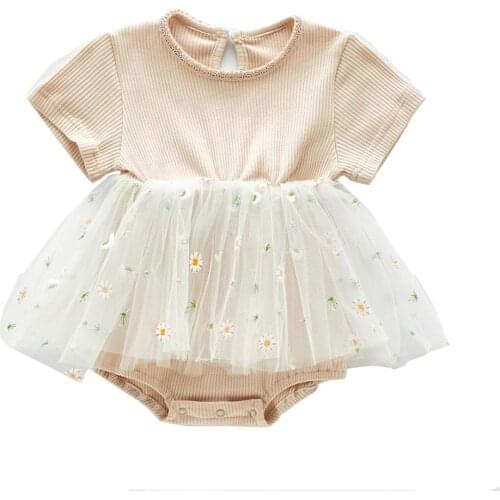 Princess Girl Daisy Romper Dress Newborn Baby Girl Flower Mesh Romper Bodysuit Dress Outfit Clothes 0-36M