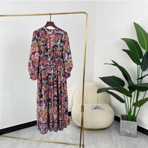 A-line Empire Waist V-neck Colorful Sunflower Print Midi Dresses for Women Elegant Summer Fashion