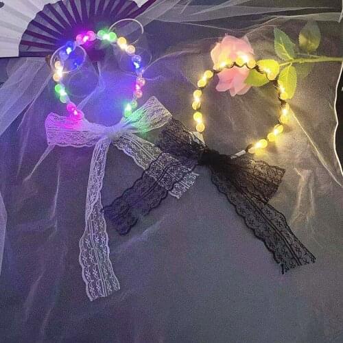 Led Colorful Three Color Flashing Changing Fairy Wedding Birthday Party Hair Band System with Womens Hair Lace Pearl Headdress