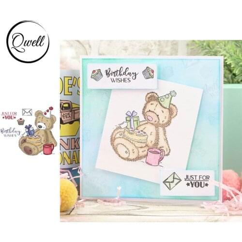 QWELL Cute Animal Bear Birthday Cake Clear Stamps for Scrapbooking and Card Making Paper Craft 2020 New Transparent Silicone