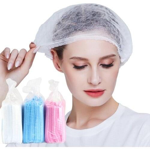 100Pcs/Bag Disposable Hair Shower Cap Non-woven Pleated Anti Dust Hat Set Women Men Bath Caps Hair Salon Beauty Accessories