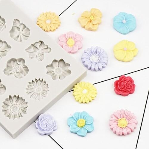 Sunflower Rose Flowers Shape Silicone Mold Cake Border DIY Decoration Chocolate Sugar Craft Polymer Clay Crafts 3D Mould Tools