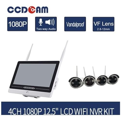 CCDCAM CCTV wireless 2MP Security Camera System NVR Kit with 1080P IP Camera 12.5 Inch LCD 4ch NVR IP66 w