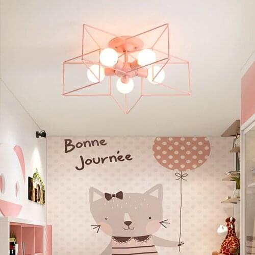 Modern LED Chandelier For the childrens room Bedroom home Kids girl Pink Star Ceiling lamp indoor Nordic Decor Light Fixtures