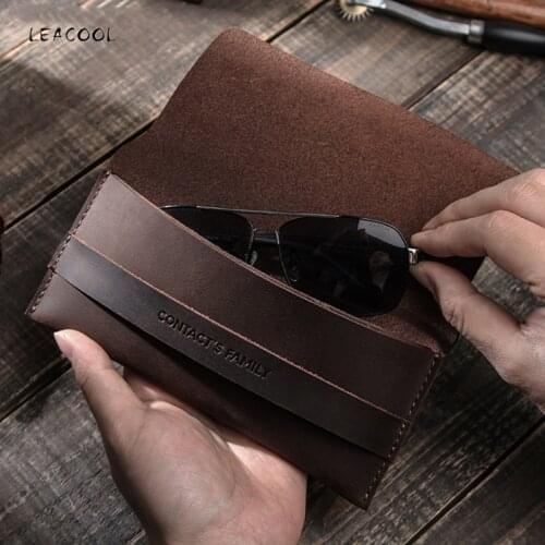 Vintage Handmade Genuine Leather Glasses Case Sunglasses box Eyeglasses Accessories Protector Container Storage Pouch Bag