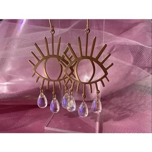 Eye Dangle Earrings with Teardrop Beads