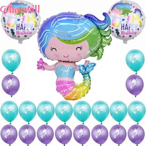 Amawill Hawaii Little Mermaid Balloon Happy Birthday Party Decorations Summer Under The Sea Oceanic Theme Birthday Decor