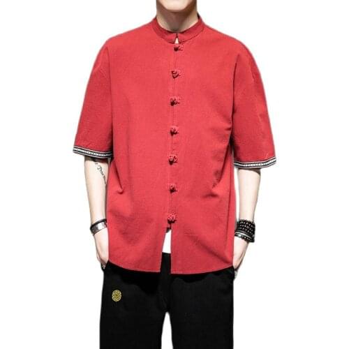 4Color Summer Chinese Style Hanfu Men Short Sleeve Cotton T-shirt Kung Fu Tai Chi Tee Tops Zen Tea Art Qipao Shirt Casual Blouse