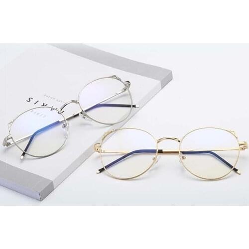 Women Retro cat ears myopia glasses metal frame round light flat Mirror Female Optical -1.0 -1.5 -2.0 -2.5 -3.0 -3.5 -4.0