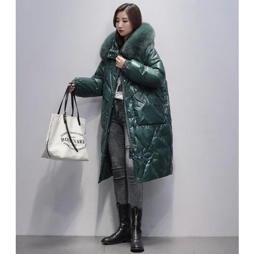 High Quality 90% White Duck Down Fox Fur Collar Hooded Womens Down Jackets Oversized Womens Coats Female Jacket Ropa Zjt1233