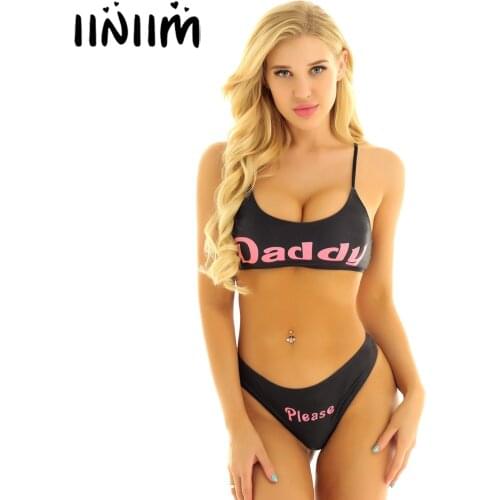 Women Sexy Lingerie Set Letter Printed Swimsuit Swimwear Underwear Adjustable Shoulder Strap Camisole Bra Crop Tops with Briefs