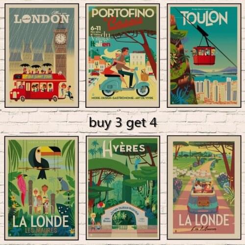 Famous scenery Retro Kraft Travel Poster Decorative Wall Sticker Home Bar Posters Decoration Kid Gift 1008