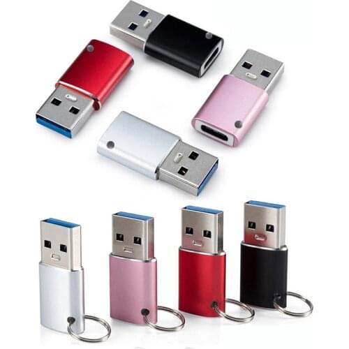 Kphrtek 2PCS lot Type C female to USB3.0 male connector Type-c adapter lanyard keychain aluminum shell USB adapter
