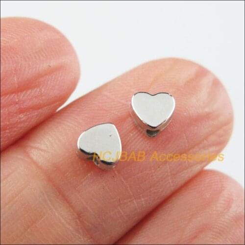 300 New Tiny Heart Spacer Beads Charms Acrylic Dull Silver Plated 5mm